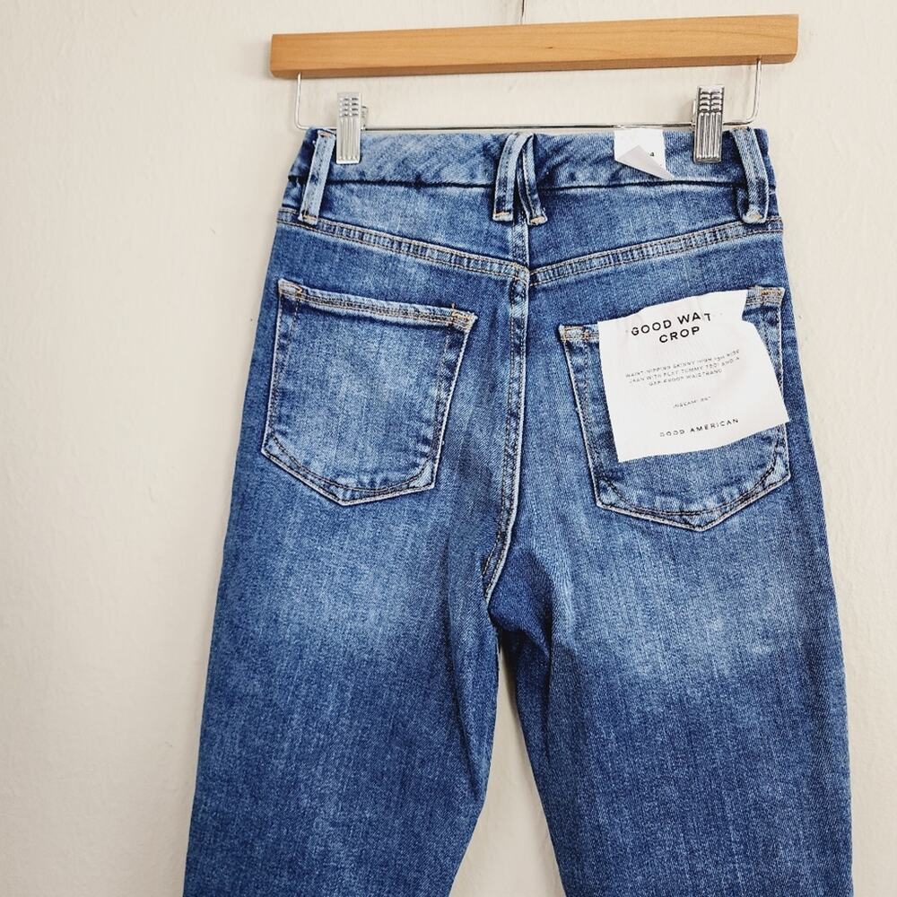 Good American Good Waist High Rise Cropped Skinny Jeans Dark Wash NWT 00/24 - Picture 7 of 8